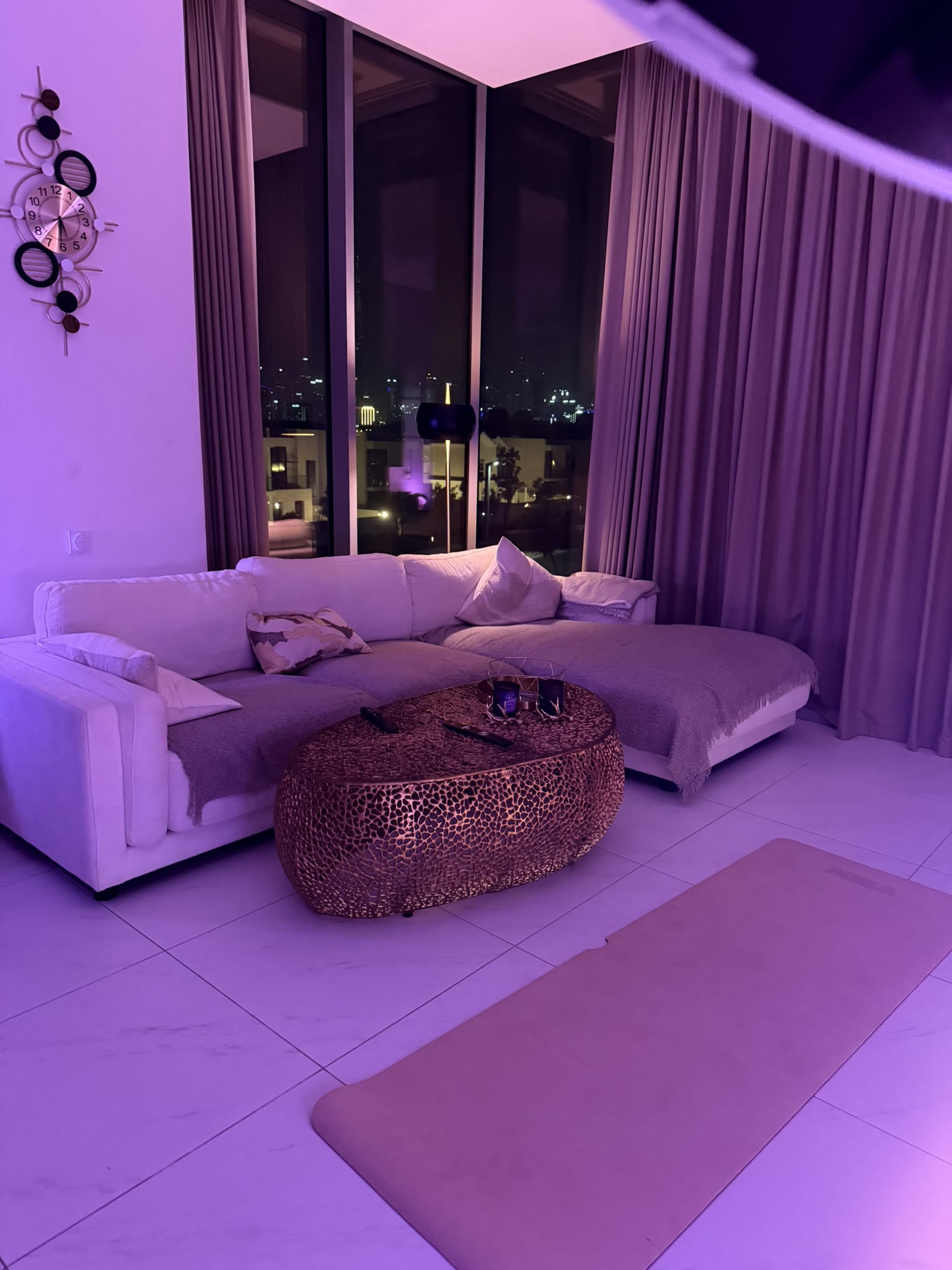 Living room ambient lighting from a different angle at night